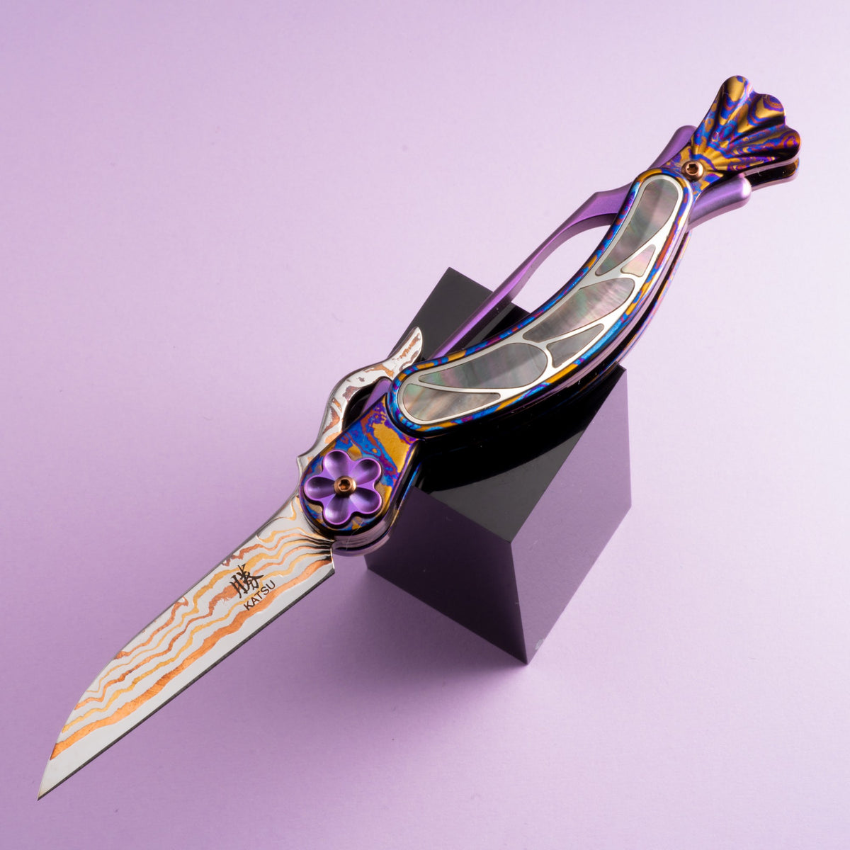 KATSU KINGFISHER-TBS, Copper Damascus Blade, Timascus Handle