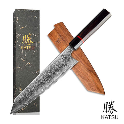 KATSU JK01, Kiritsuke Knife, Handcrafted Octagonal Handle & Damascus Blade - KATSU KNIVES