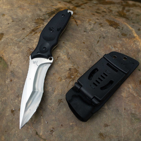 KATSU TAMASHII, The Compound Grind Tactical Fixed Blade Knife, D2 Steel Blade, Black G10 Handle, Kydex Sheath