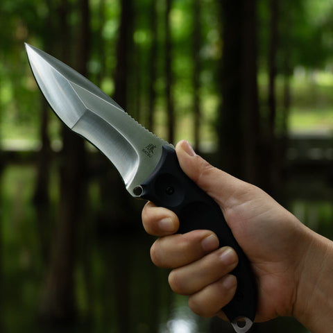 KATSU TAMASHII, The Compound Grind Tactical Fixed Blade Knife, D2 Steel Blade, Black G10 Handle, Kydex Sheath