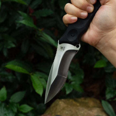 KATSU TAMASHII, The Compound Grind Tactical Fixed Blade Knife, D2 Steel Blade, Black G10 Handle, Kydex Sheath