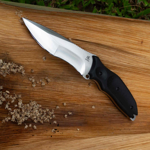 KATSU TAMASHII, The Compound Grind Tactical Fixed Blade Knife, D2 Steel Blade, Black G10 Handle, Kydex Sheath