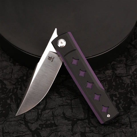 KATSU GENKAI_Kage, Dual-tone Star-shaped Recesses G10 Handle, Satin Finished D2 Steel Blade, Fabian Hobbelen Design