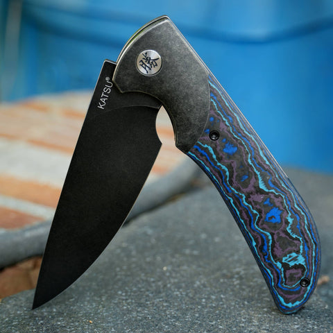 KATSU HABU 02, CPM S90V Convex Grind Blade, Titanium Alloy Handle with Carbon Fiber Inlay, Michael Emler Design