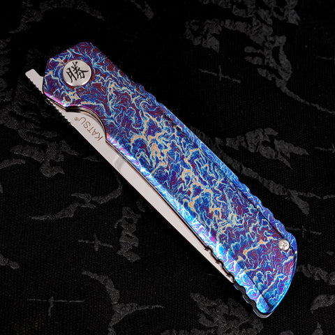 KATSU ZK-T4, ZDP-189 Super Steel Convex Grind Pure Mirror Polished Reverse Tanto Blade, Flamed Titanium Alloy Handle, Limited Edition
