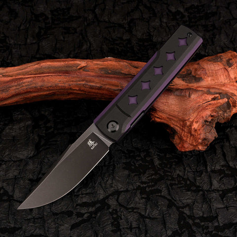 KATSU GENKAI_Yoru, Dual-tone Star-shaped Recesses G10 Handle, Black Titanium Coated & Stonewashed D2 Steel Blade, Fabian Hobbelen Design