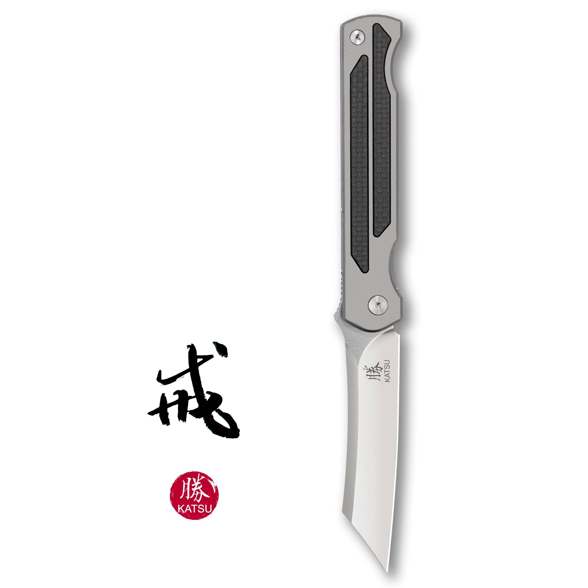 KATSU JT01, Titanium & Carbon Fiber Handle, Leather Sheath