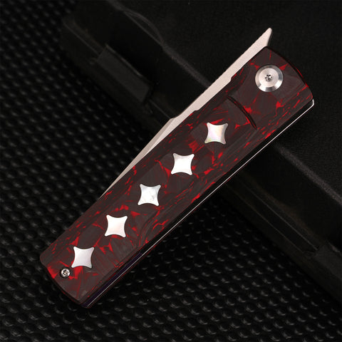 KATSU GENKAI_Hono, Satin Finished M390 Steel Blade, Carbon Fiber Handle with White MOP Shell Inlays, Fabian Hobbelen Design