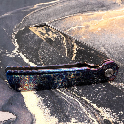 KATSU ZK-T4, ZDP-189 Super Steel Convex Grind Pure Mirror Polished Reverse Tanto Blade, Flamed Titanium Alloy Handle, Limited Edition