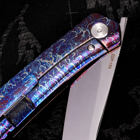 KATSU ZK-T4, ZDP-189 Super Steel Convex Grind Pure Mirror Polished Reverse Tanto Blade, Flamed Titanium Alloy Handle, Limited Edition
