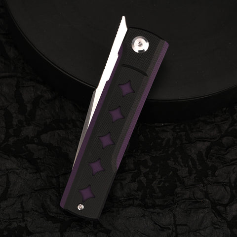 KATSU GENKAI_Kage, Dual-tone Star-shaped Recesses G10 Handle, Satin Finished D2 Steel Blade, Fabian Hobbelen Design