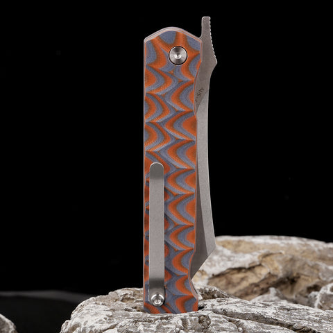 KATSU JT05, Dual-Tone G10 Handle, Stonewashed Finsh AUS-8 Steel Reverse Tanto Blade