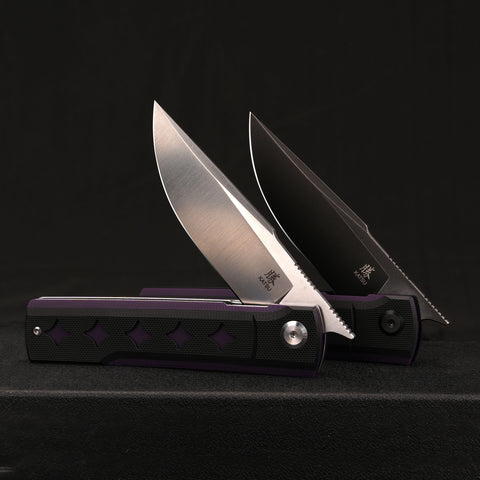 KATSU GENKAI_Kage, Dual-tone Star-shaped Recesses G10 Handle, Satin Finished D2 Steel Blade, Fabian Hobbelen Design