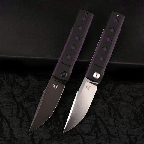 KATSU GENKAI_Yoru, Dual-tone Star-shaped Recesses G10 Handle, Black Titanium Coated & Stonewashed D2 Steel Blade, Fabian Hobbelen Design
