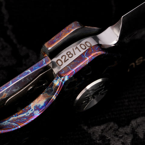 KATSU ZK-T4, ZDP-189 Super Steel Convex Grind Pure Mirror Polished Reverse Tanto Blade, Flamed Titanium Alloy Handle, Limited Edition