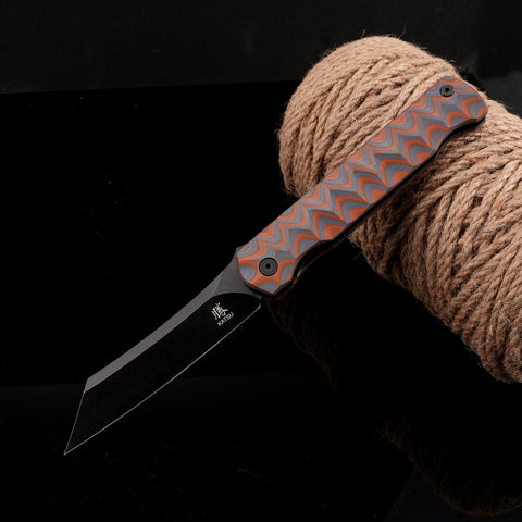 KATSU JT05, Dual-Tone G10 Handle, Stonewashed Finsh AUS-8 Steel Reverse Tanto Blade