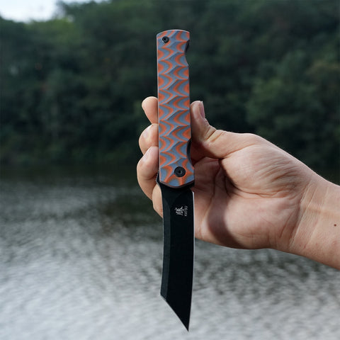 KATSU JT05, Dual-Tone G10 Handle, Stonewashed Finsh AUS-8 Steel Reverse Tanto Blade