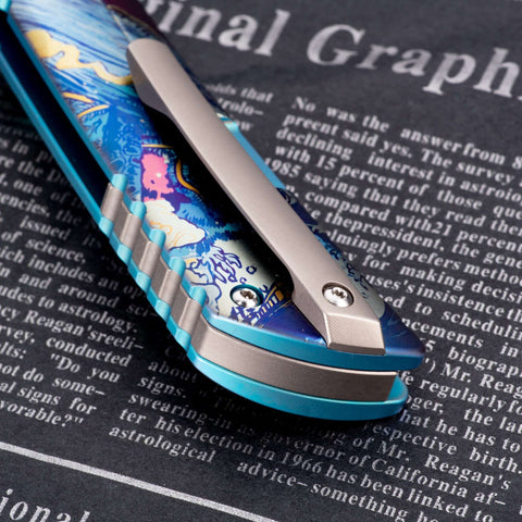 KATSU ZM01, ZDP-189 Super Steel Convex Grind Mirror polished Blade, Anodized Colored Titanium Alloy Handle, Limited Edition