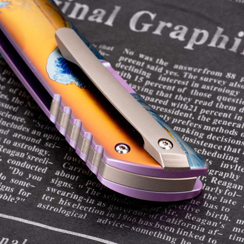 KATSU ZM04, ZDP-189 Super Steel Convex Grind Mirror polished Blade, Anodized Colored Titanium Alloy Handle, Limited Edition