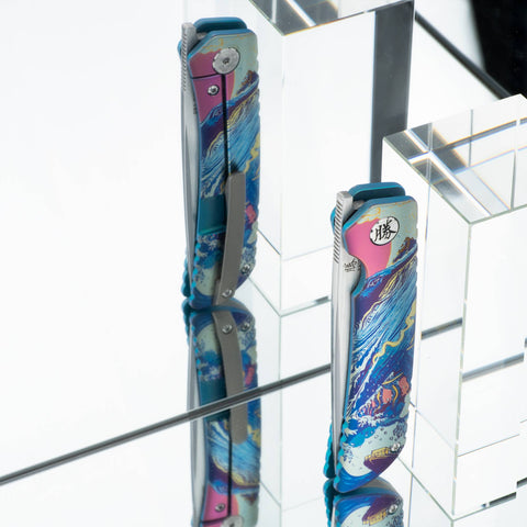KATSU ZM01, ZDP-189 Super Steel Convex Grind Mirror polished Blade, Anodized Colored Titanium Alloy Handle, Limited Edition