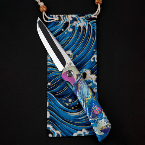 KATSU ZM01, ZDP-189 Super Steel Convex Grind Mirror polished Blade, Anodized Colored Titanium Alloy Handle, Limited Edition