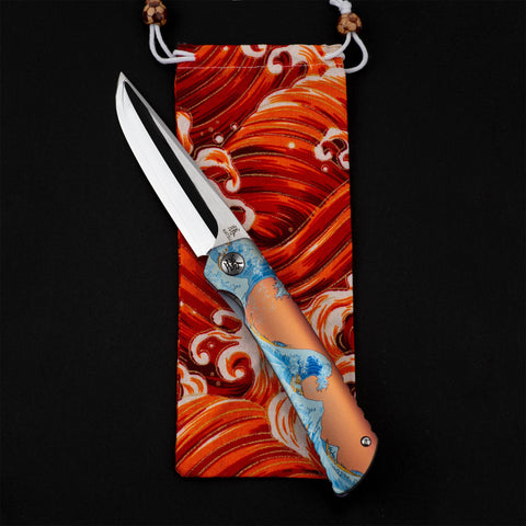 KATSU ZM04, ZDP-189 Super Steel Convex Grind Mirror polished Blade, Anodized Colored Titanium Alloy Handle, Limited Edition