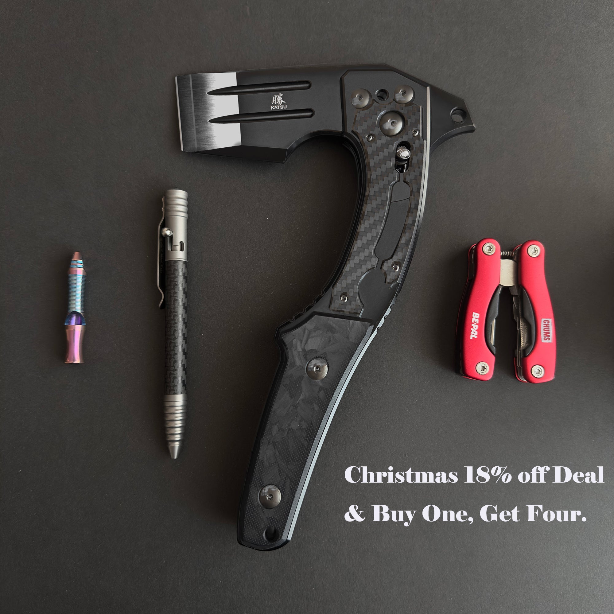 KATSU FA02, Axis Lock Folding Battle Axe, Titanium Alloy Main Body Fra