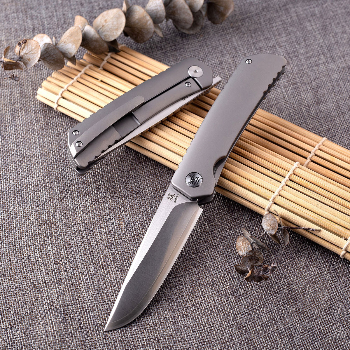 KATSU ZK01, Sandblasted Titanium Handle, ZDP-189 Super Steel Convex Gr– KATSU KNIVES