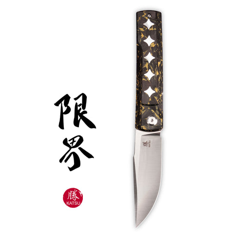 KATSU GENKAI_Tsuki, Satin Finished M390 Steel Blade, Carbon Fiber Handle with White MOP Shell Inlays, Fabian Hobbelen Design