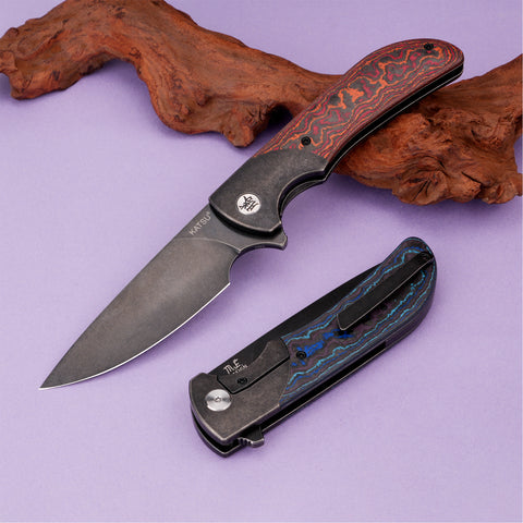 KATSU HABU 02, CPM S90V Convex Grind Blade, Titanium Alloy Handle with Carbon Fiber Inlay, Michael Emler Design