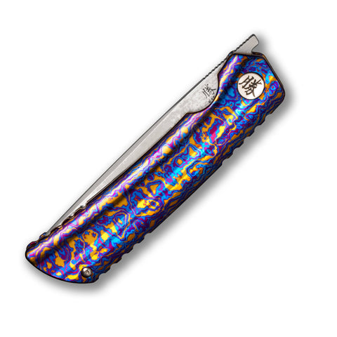 KATSU ZK-T1, 17 Layers ZDP-189 Super Steel Convex Grind Blade, Timascus mirror-polished Handle & Clip, Frame Lock, Limited Edition