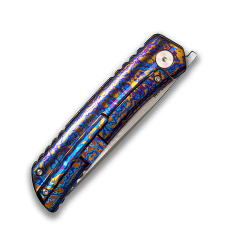 [FINAL PAYMENT] KATSU ZK-T1, 17 Layers ZDP-189 Super Steel Convex Grind Blade, Timascus Mirror-Polished Handle & Clip, Frame Lock