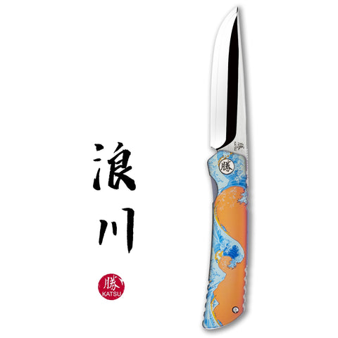 KATSU ZM04, ZDP-189 Super Steel Convex Grind Mirror polished Blade, Anodized Colored Titanium Alloy Handle, Limited Edition