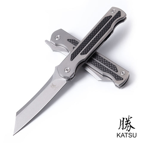 KATSU JT01, Titanium & Carbon Fiber Handle, VG10 Blade, Leather Sheath - KATSU KNIVES