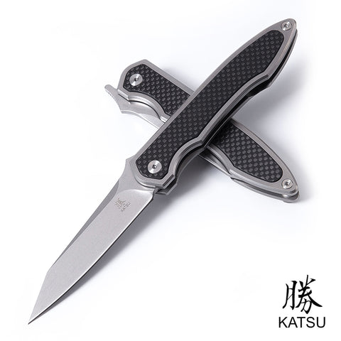 KATSU JT02, Titanium & Carbon Fiber Handle, VG10 Blade, Leather Sheath - KATSU KNIVES