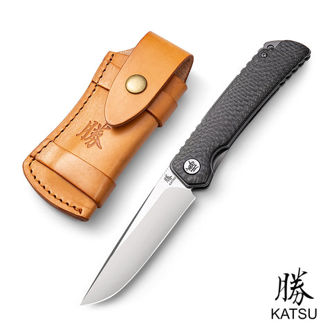 KATSU CK01, Carbon Fiber Handle & 154CM Steel Blade, Leather Sheath - KATSU KNIVES