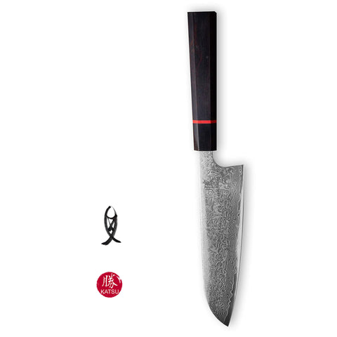 KATSU_JK03_Santoku_Knife_Handcrafted_Octagonal_Handle_Damascus_Blade